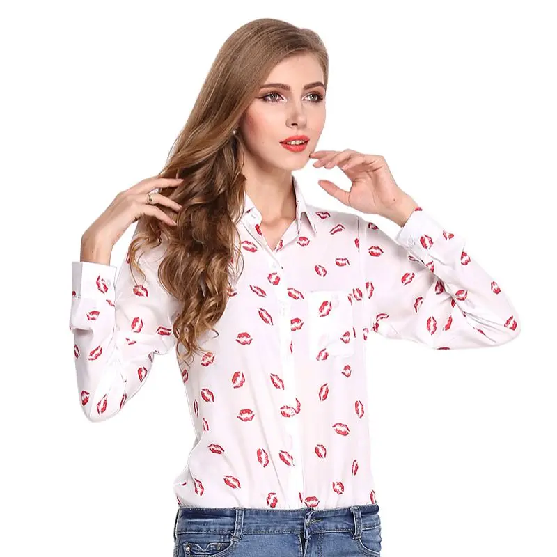 Turn-Down Collar Womens Shirt Casual Lip Print Long Sleeve Tops and Blouse Slim Blouses Summer Blus Top Women Clothing
Turn-Down Collar Womens Shirt Casual Lip Print Long Sleeve Tops and Blouse Slim Blouses Summer Blus Top Women Clothing