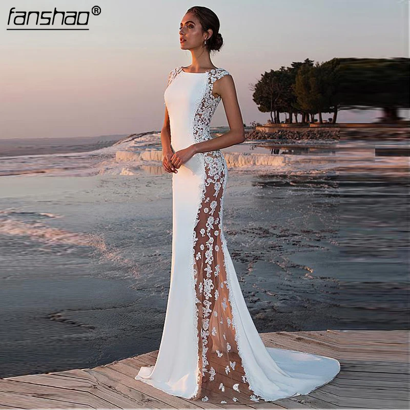 New Wedding Dresses See-through Mermaid Wedding Dress Illusion Lace Appliques Bride Dress
New Wedding Dresses See-through Mermaid Wedding Dress Illusion Lace Appliques Bride Dress