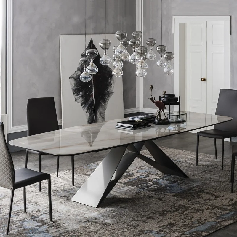 Marble dining table Postmodern minimalist creative dining table 6/8 person rectangular stainless steel dining table
Marble dining table Postmodern minimalist creative dining table 6/8 person rectangular stainless steel dining table