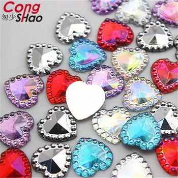 

Cong Shao 300PCS 12mm AB Colorful Heart FlatBack stones and crystals Acryl Rhinestone DIY Gems For Costume Button Crafts CS284