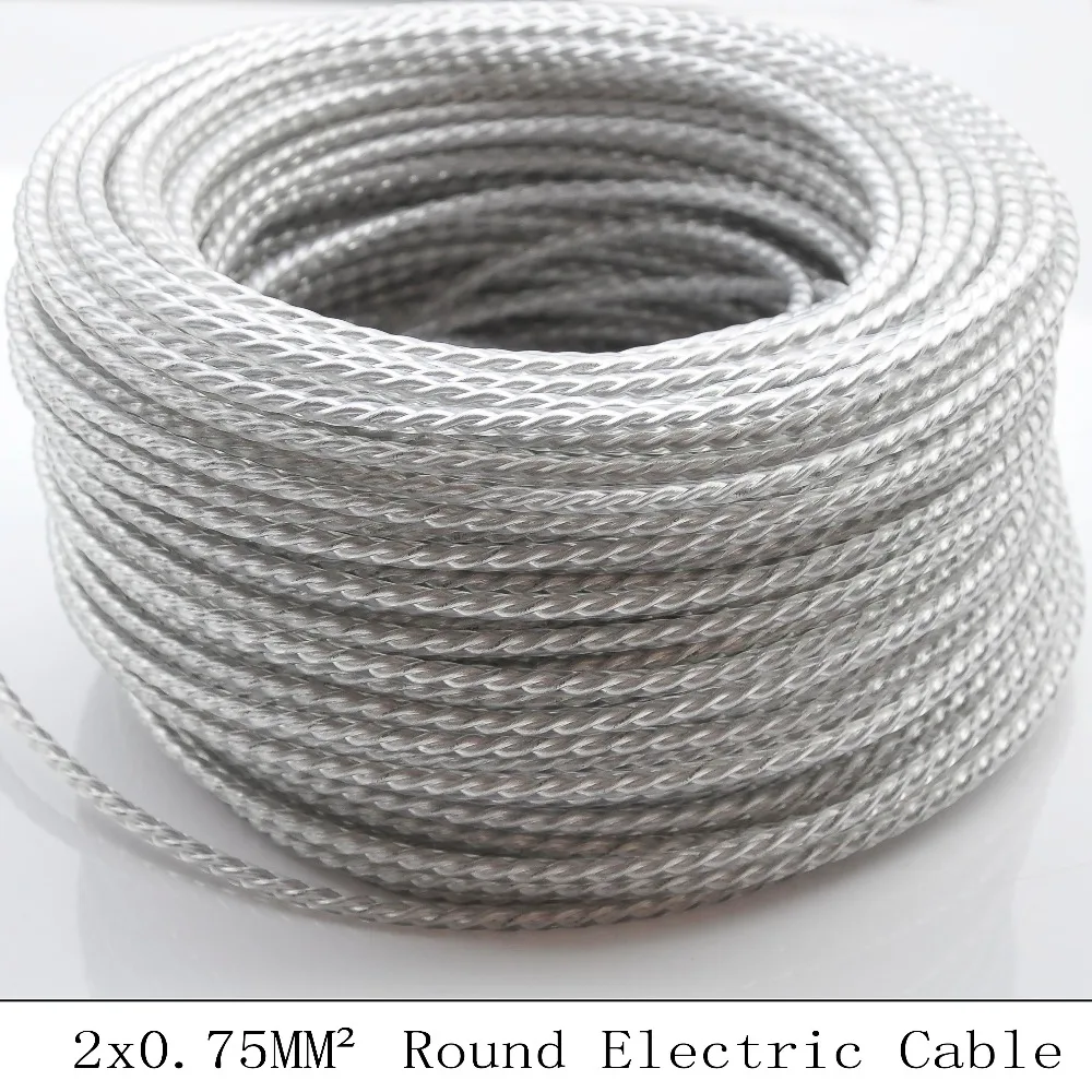 

2*0.75mm 5M Round Textile Wire Transparent Twisted Cable Braided Electrical Wire Retro Pendant Light Lamp Line Vintage Lamp Cord