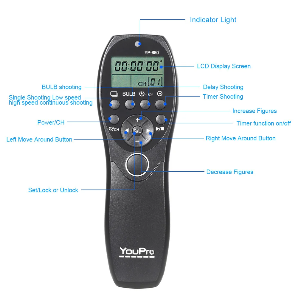 YouPro YP 880 S2 проводной спуск затвора камеры Таймер дистанционное управление ЖК