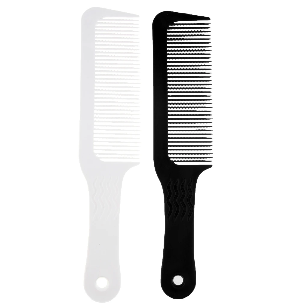 2 Pieces 9.3 inch Flat Top Clipper Comb Finely Waved Teeth Barber Salon Hair Cut Styling Comb - White Black Heat-Resistant