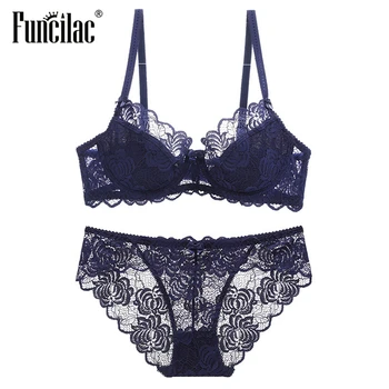 FUNCILAC Brand Sexy Push Up Bra Set Lace Women Underwear Bra and Panties Set Black White Wine red Transparent Briefs Lingerie
FUNCILAC Brand Sexy Push Up Bra Set Lace Women Underwear Bra and Panties Set Black White Wine red Transparent Briefs Lingerie