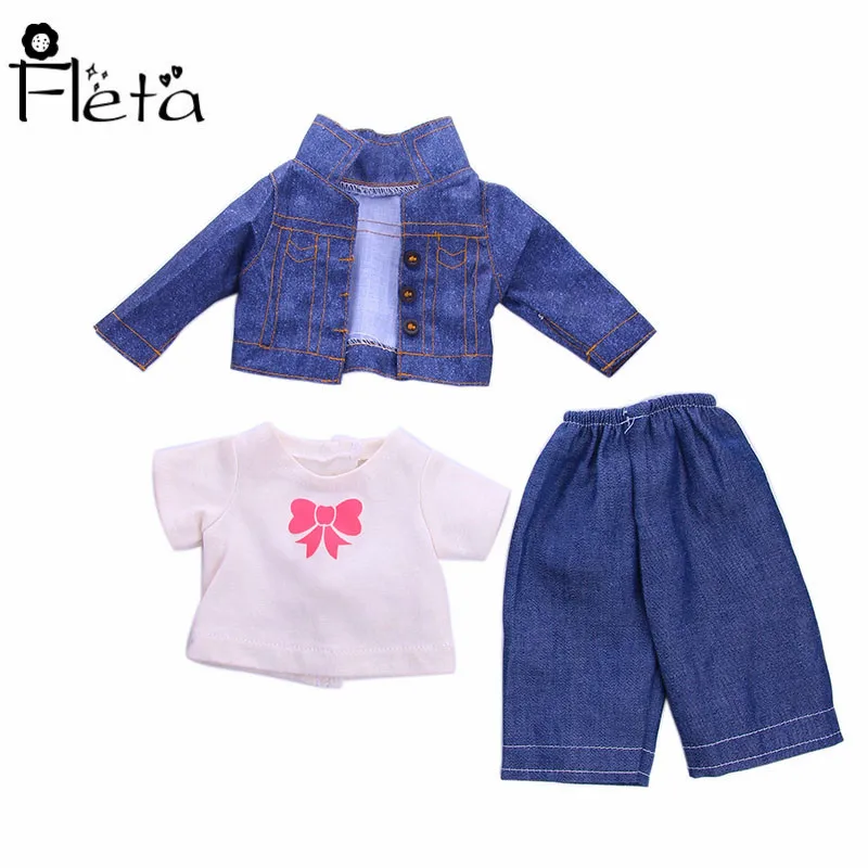 Fleta Doll Hot Doll Set Handmade Denim Jacket + White T-Shirt + Jeans Set for 18 Inch Dolls or 43cm
Fleta Doll Hot Doll Set Handmade Denim Jacket + White T-Shirt + Jeans Set for 18 Inch Dolls or 43cm