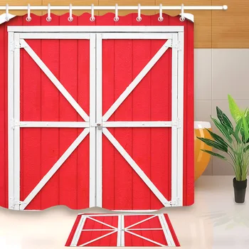 LB Red And White Rustic Barn Door Shower Curtain with Mat Set Bathroom Waterproof Mildew Resistant Fabric For Art Bathtub Decor
LB Red And White Rustic Barn Door Shower Curtain with Mat Set Bathroom Waterproof Mildew Resistant Fabric For Art Bathtub Decor