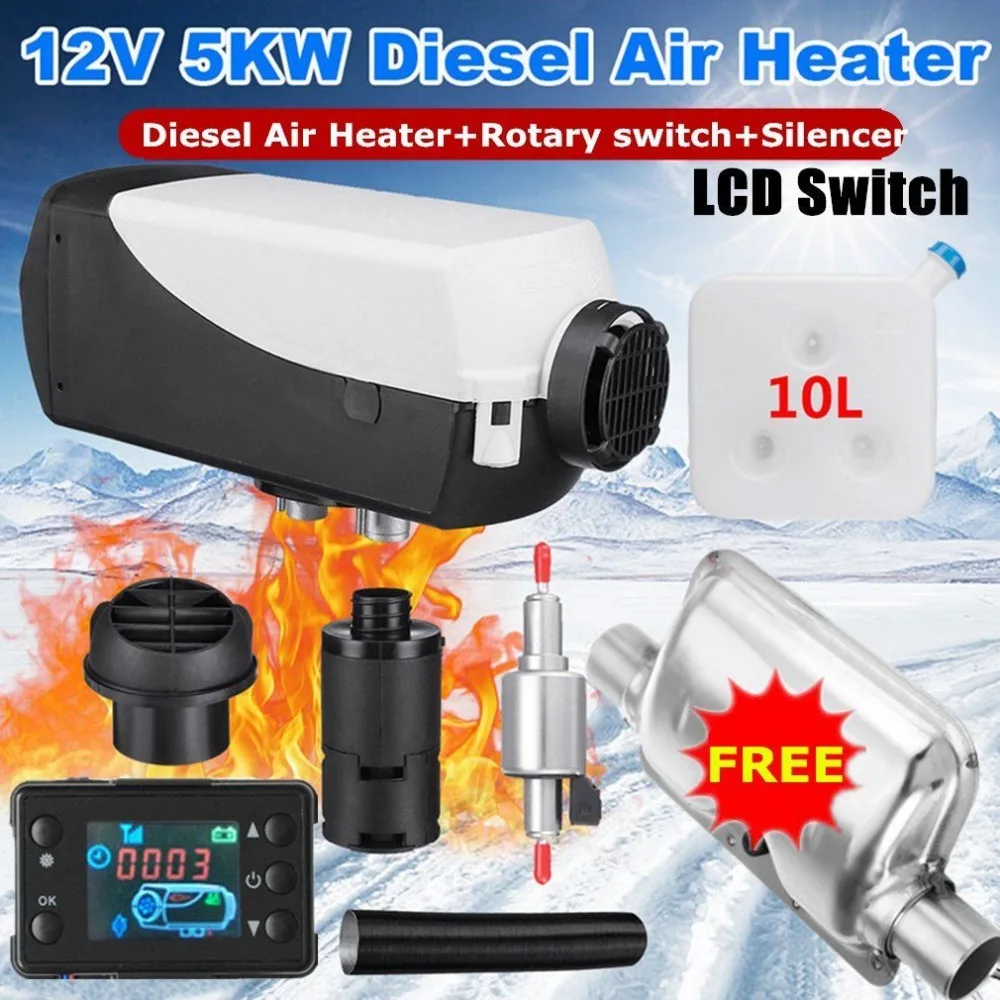 5KW 5000W 12V Air diesel Heater LCD Switch with Muffler For Cars Trucks Motor-homes Boats Bus Van Ship From Germany
5KW 5000W 12V Air diesel Heater LCD Switch with Muffler For Cars Trucks Motor-homes Boats Bus Van Ship From Germany