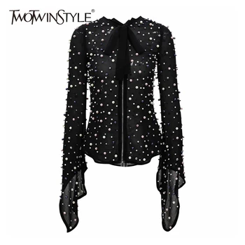 TWOTWINSTYLE Zipper Blouse Female Beading Lace Up Bow Irregular Flare Sleeve Blouses Basic Spring Large Size Fashion Clothing
TWOTWINSTYLE Zipper Blouse Female Beading Lace Up Bow Irregular Flare Sleeve Blouses Basic Spring Large Size Fashion Clothing