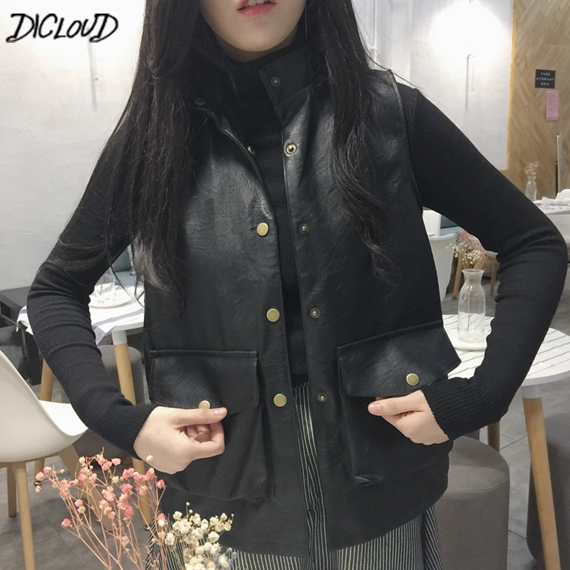 DICLOUD Vintage Black Vest Coats Women Autumn Slim Pu Leather Jackets Ladies Motorcycle Sleeveless Tops Female Casual Outerwear
DICLOUD Vintage Black Vest Coats Women Autumn Slim Pu Leather Jackets Ladies Motorcycle Sleeveless Tops Female Casual Outerwear