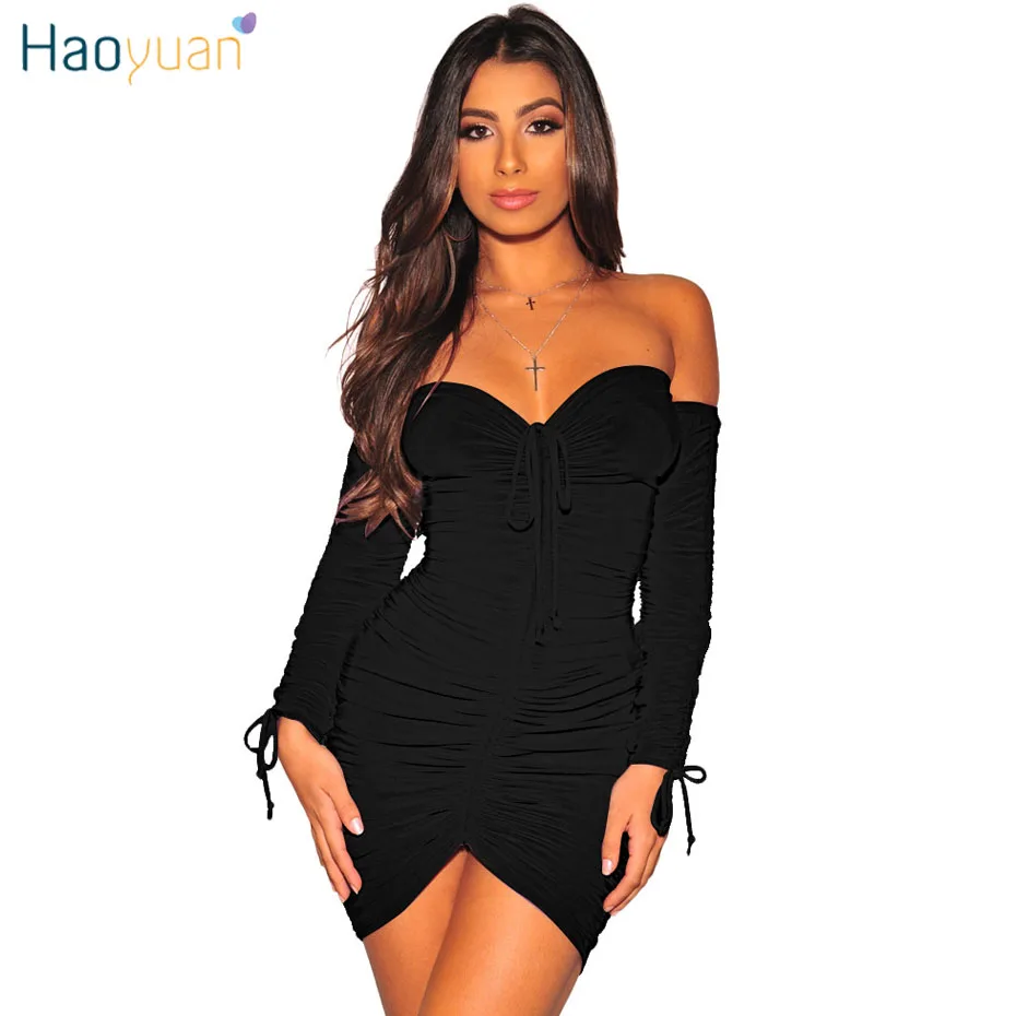 HAOYUAN Autumn Off Shoulder Sexy Club Dress Women Robe Long Sleeve Slim Bodycon Bandage Dress Sheath Short Mini Party Dresses
HAOYUAN Autumn Off Shoulder Sexy Club Dress Women Robe Long Sleeve Slim Bodycon Bandage Dress Sheath Short Mini Party Dresses