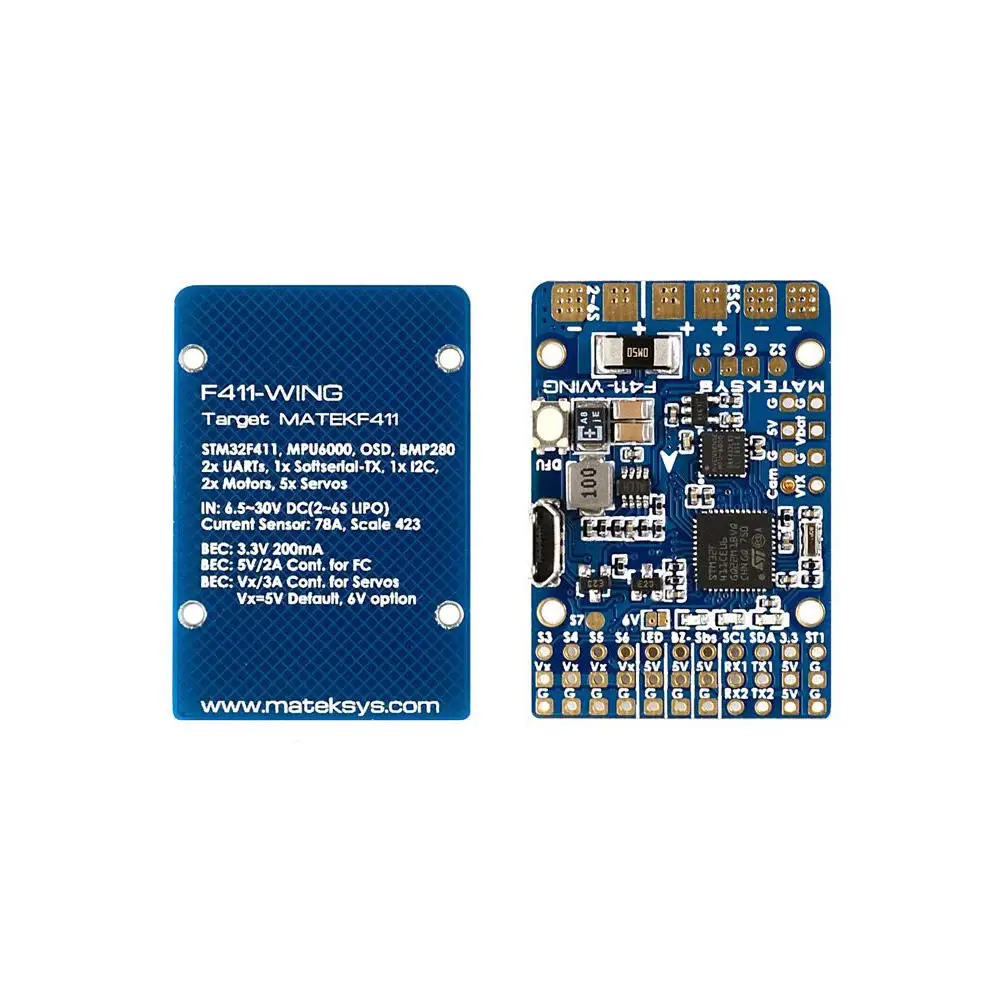 Matek Systems F411 -WING STM32F411 Flight Controller Control with INAVOSD MPU6000 BMP280 support Fly wings Fixed Wing RC aircraf
Matek Systems F411 -WING STM32F411 Flight Controller Control with INAVOSD MPU6000 BMP280 support Fly wings Fixed Wing RC aircraf