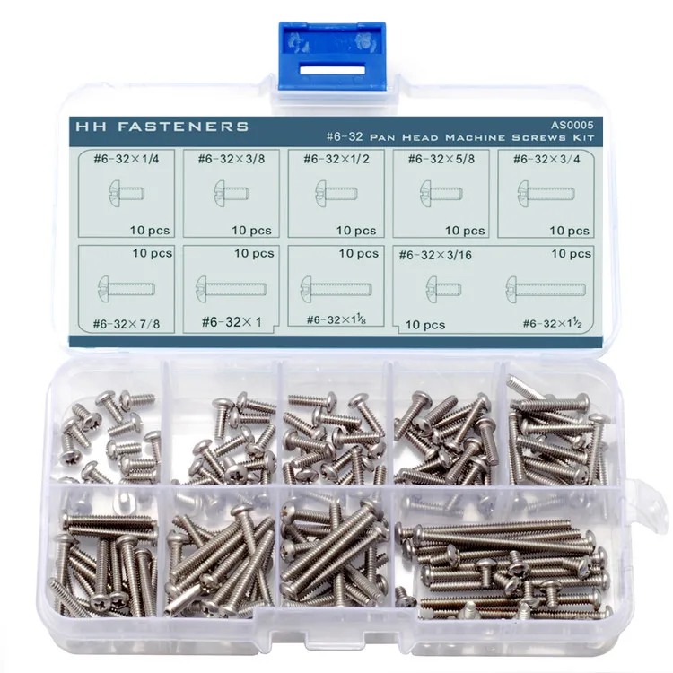 #6-32 Phillips Pan Head Machine Screws Assortment Kit,Stainless Steel,Full Thread,10 Size (100 piece)
#6-32 Phillips Pan Head Machine Screws Assortment Kit,Stainless Steel,Full Thread,10 Size (100 piece)