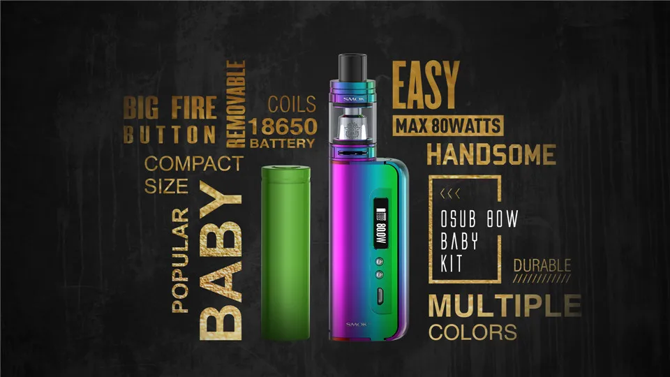 Electronic Cigarette Kit SMOK Osub 80W Baby Kit Vape Box Mod Vaporizer E Cigarette Hookah Mech Mod with TFV8 Baby Tank S052