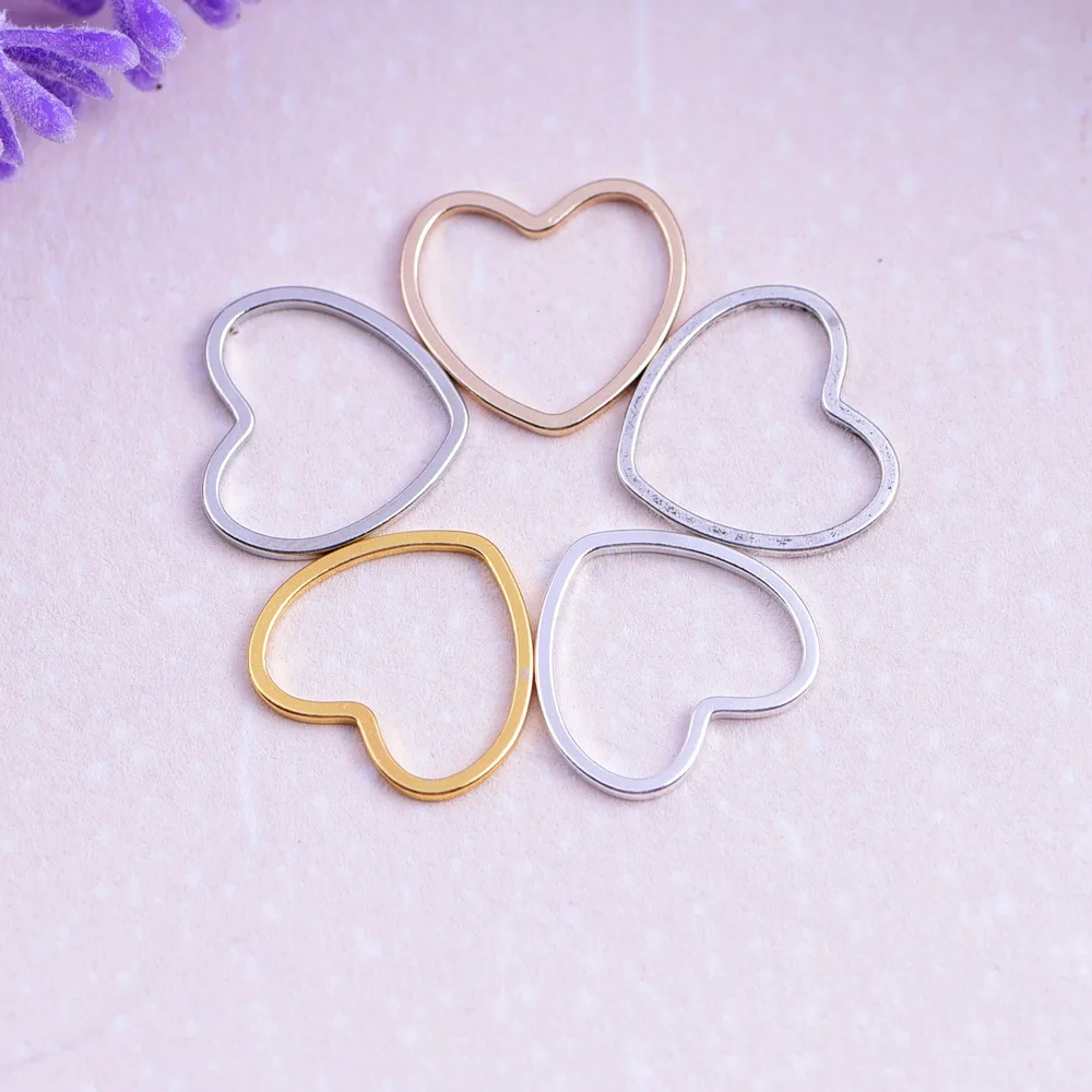 

50pcs/lot 18*17mm Gold color Closed heart hollow Charms Connector Simple handmade craft tag pendants jewelry DIY material