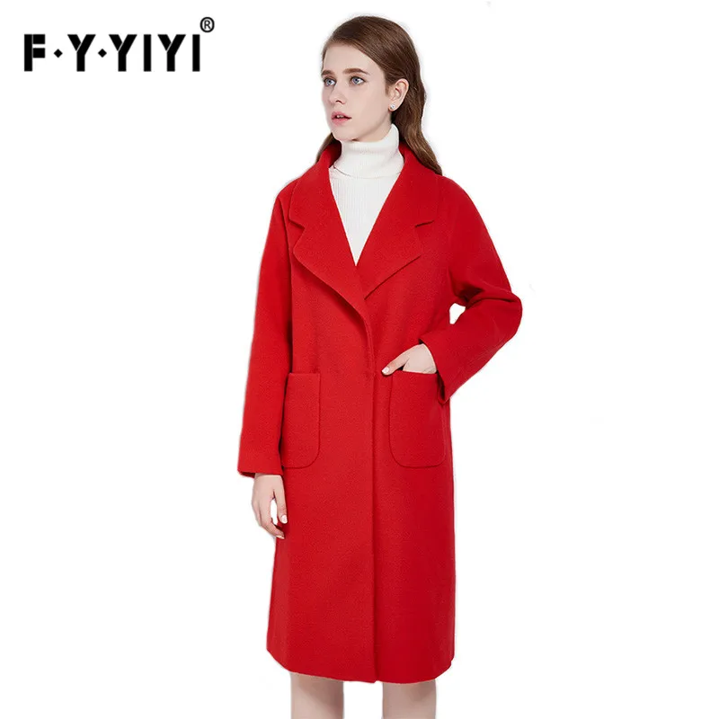 Image Woolen coat Korea Korea 2017 Spring Korean Slim Large Red Coat Female Long Section Thickening Pocket