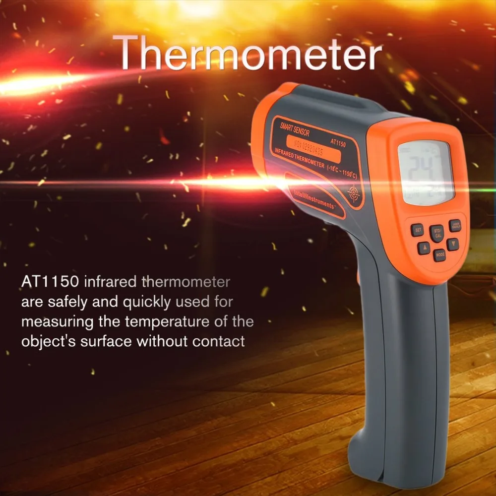 SMART SENSOR AT1150 Laser LCD Digital Infrared Thermometer Temperature Meter Gun Point -18~1150C Non-Contact Thermometer
SMART SENSOR AT1150 Laser LCD Digital Infrared Thermometer Temperature Meter Gun Point -18~1150C Non-Contact Thermometer