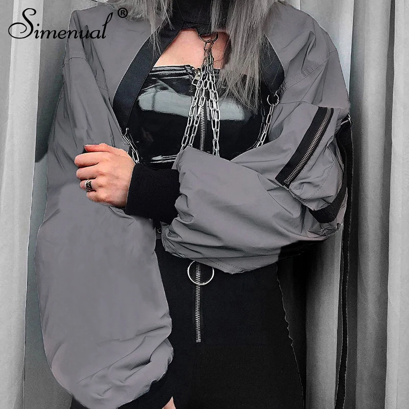 Simenual Fashion Casual Reflective Jackets Women Long Sleeve Bukles Bomber Jacket Cropped Zipper Pockets Coats Streetwear Autumn
Simenual Fashion Casual Reflective Jackets Women Long Sleeve Bukles Bomber Jacket Cropped Zipper Pockets Coats Streetwear Autumn