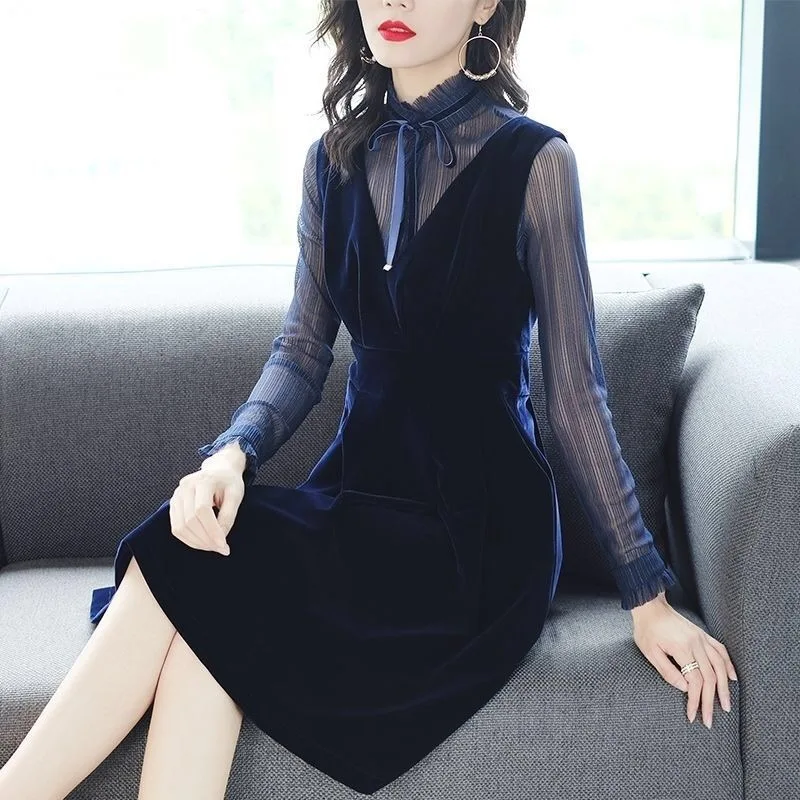 Fall Spring Fashion Office Ladies Womens Ruffles Long Sleeve Velour Dress , Autumn Female Woman 4xl 5xl Velvet 2 Pieces Dresses
Fall Spring Fashion Office Ladies Womens Ruffles Long Sleeve Velour Dress , Autumn Female Woman 4xl 5xl Velvet 2 Pieces Dresses