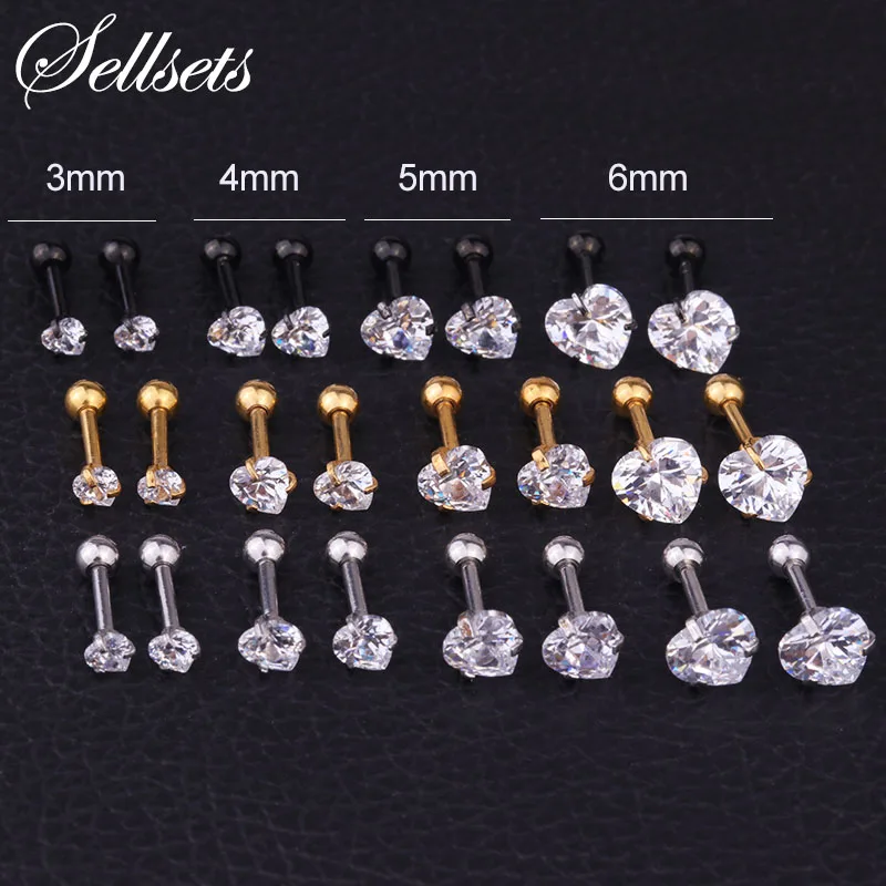 Sellsets 1Pair 3/4/5/6mm Heart Shape Crystal Zircon Helix Cartilage Earrings 16G 316L Surgical Steel Tragus Piercing Ear Studs
Sellsets 1Pair 3/4/5/6mm Heart Shape Crystal Zircon Helix Cartilage Earrings 16G 316L Surgical Steel Tragus Piercing Ear Studs
