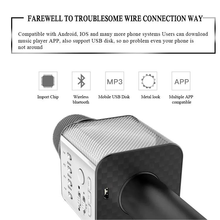 Original brand MicGeek Q9 Bluetooth Karaoke Microphone Wireless Professional Player speaker With Carring Case For Iphone Android_11