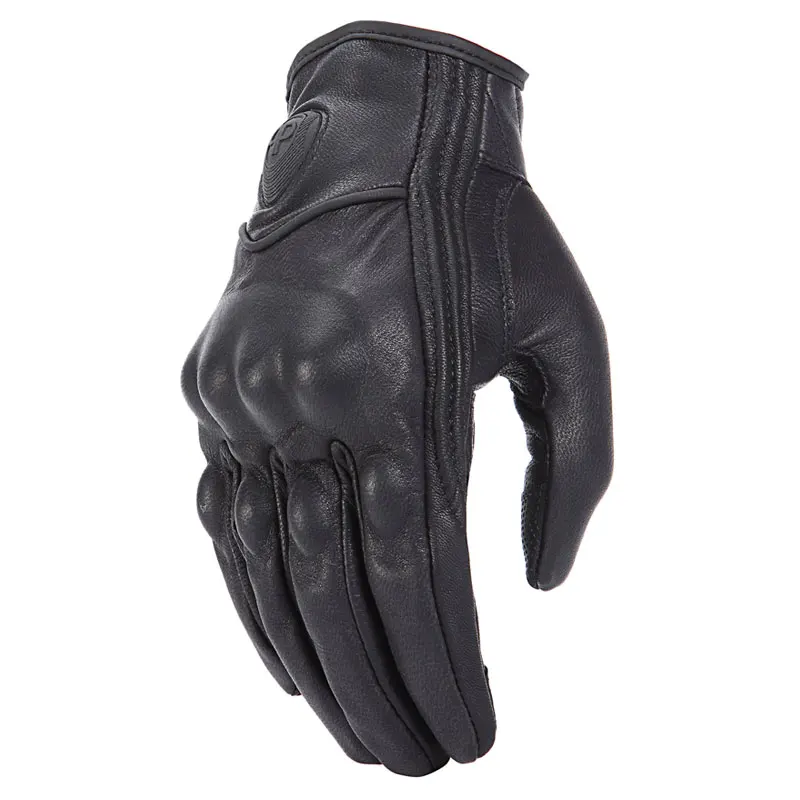 Retro Pursuit Perforated Real Leather Motorcycle Gloves Leather Touch Screen Men Women Moto Waterproof Gloves Motocross Glove