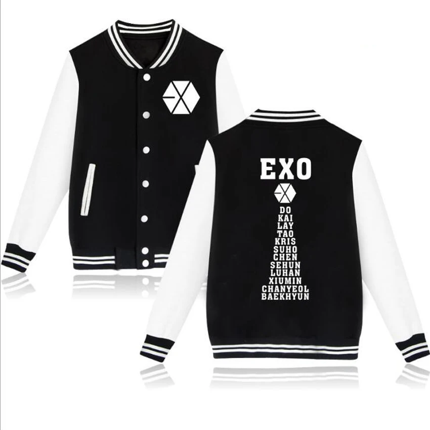 

KPOP EXO Baseball uniform students coat KAI LAY TAO KRIS SUHO CHEN SEHUN XIUMIN Baseball jacket Women Men Hoodies Sweatshirts