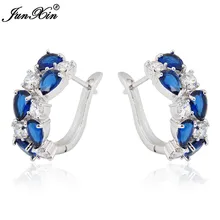 JUNXIN 90 OFF! Vrouwelijke Multicolor Zirkoon Grote Ronde Cirkel Oorringen Voor Vrouwen Blauw/Groen/Roze Haak Oorbellen Boho Goud Sieraden(China)