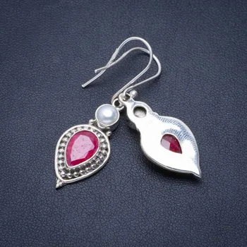 Natural Cherry Ruby and River Pearl Handmade Unique 925 Sterling Silver Earrings 1.75" A1424
Natural Cherry Ruby and River Pearl Handmade Unique 925 Sterling Silver Earrings 1.75" A1424