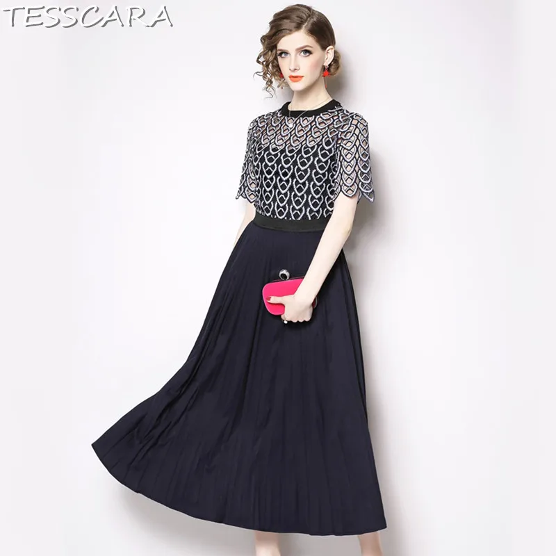 TESSCARA Women Elegant Lace Pleated Dress Female Office Lady Robe Femme High Quality Vintage Designer A-Line Long Party Vestidos
TESSCARA Women Elegant Lace Pleated Dress Female Office Lady Robe Femme High Quality Vintage Designer A-Line Long Party Vestidos
