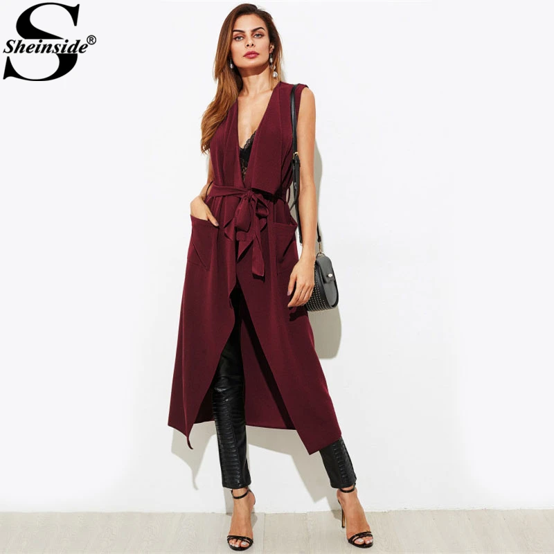 Sheinside Burgundy Patch Sleeveless Trench Coat Waterfall Belt Women Long Vest Shawl Collar Office Ladies Autumn Elegant Outer
Sheinside Burgundy Patch Sleeveless Trench Coat Waterfall Belt Women Long Vest Shawl Collar Office Ladies Autumn Elegant Outer