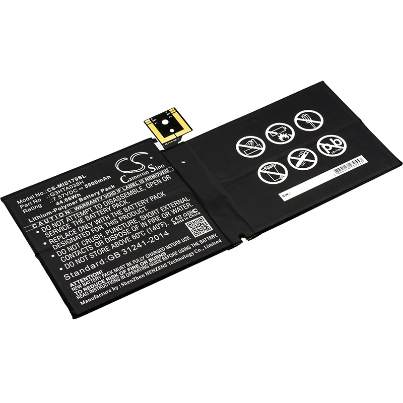 Cameron Sino Battery For Microsoft Surface Pro 5,Surface Pro 5 1796 Tablet Battery Li-Polymer 5900mAh / 44.66Wh
Cameron Sino Battery For Microsoft Surface Pro 5,Surface Pro 5 1796 Tablet Battery Li-Polymer 5900mAh / 44.66Wh