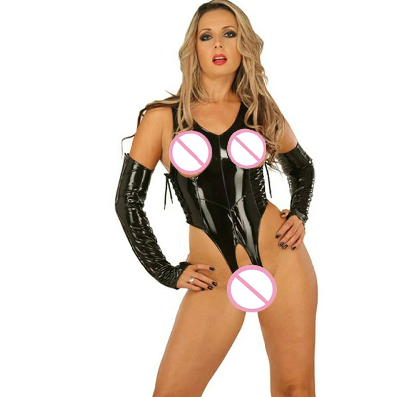 Erotic Sex Latex - Female Sexy Leather Latex Lingerie Wetlook Paint Leather Bodycon Bodysuit  Punk Gothic Gloves 28520 | Hot Sex Picture