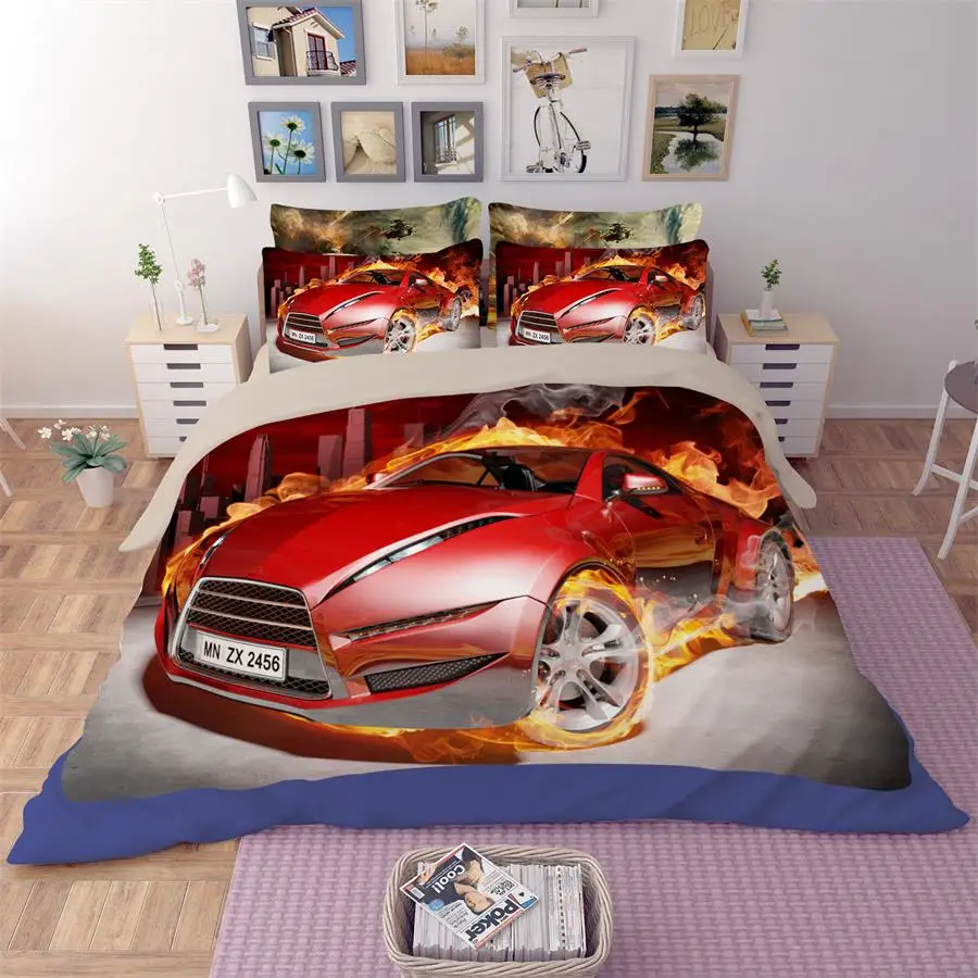 Image Cool Race Car Sports Car Bedding Set Twin Queen King Size Duvet Cover Bed Sheet Pillowcase 3D Print Boys Bedroom Textile Kits
