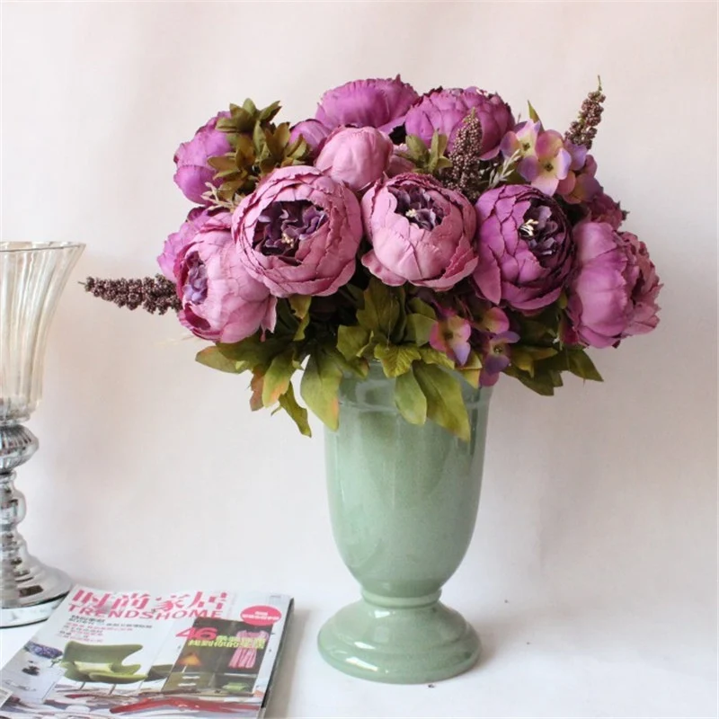 Wedding Home Party Decoration Silk flower European 1 Bouquet Artificial Flowers Fall Vivid Peony Fake Leaf
Wedding Home Party Decoration Silk flower European 1 Bouquet Artificial Flowers Fall Vivid Peony Fake Leaf