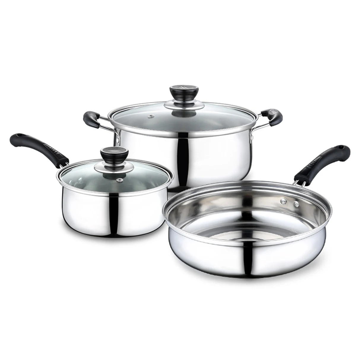 3pcs/set Stainless Steel Soup Pot Frying Pan Milk Pot Non-stick pot Thicken Saucepan With Glass Lid Induction Cooker Gas Stove
3pcs/set Stainless Steel Soup Pot Frying Pan Milk Pot Non-stick pot Thicken Saucepan With Glass Lid Induction Cooker Gas Stove