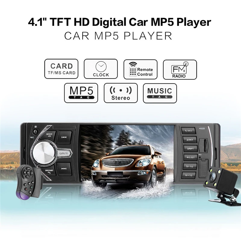4.1" Bluetooth Car MP5 Player Automobiles 1 Din FM Radio Autoradio USB/AUX with Rearview Camera Steering Wheel Remote Controller
4.1" Bluetooth Car MP5 Player Automobiles 1 Din FM Radio Autoradio USB/AUX with Rearview Camera Steering Wheel Remote Controller