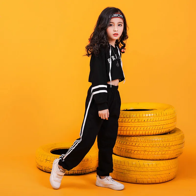 Children hip hop Crop top jogger pants Street jazz dance performance costume modern dance performance Suit Girls hip hop dance (11)
