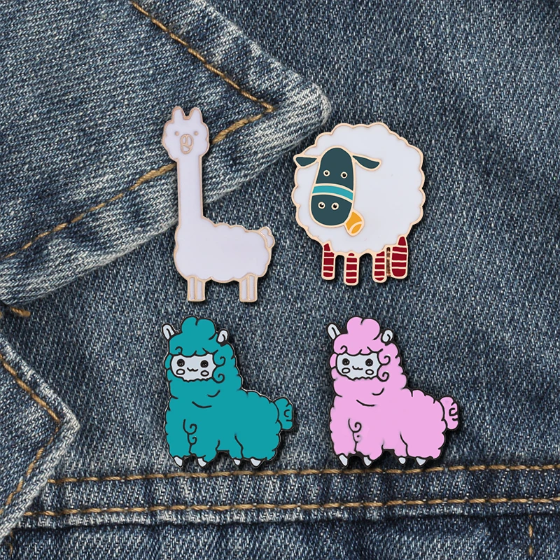 

Alpaca Blue Pink Sheep Enamel Pins Cartoon Animal Brooches Women Denim Jackets Lapel Button Pin Badge Kawaii Jewelry for Kids
