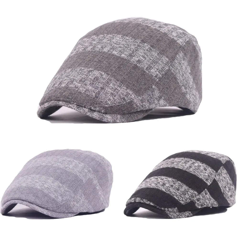 Men Fashion Knitted Crochet Stripe Hat Beret Peaked Driver Cabbie Newsboy Cap CSHAT0142 |