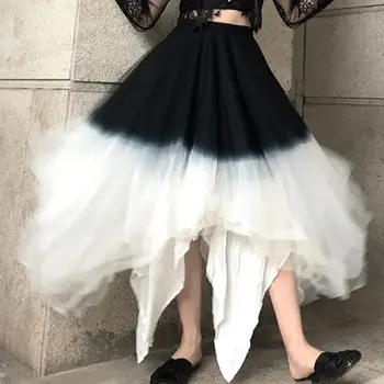 Dark wind white black stitching mesh skirt women high waist punk style irregular ball gown skirt
Dark wind white black stitching mesh skirt women high waist punk style irregular ball gown skirt