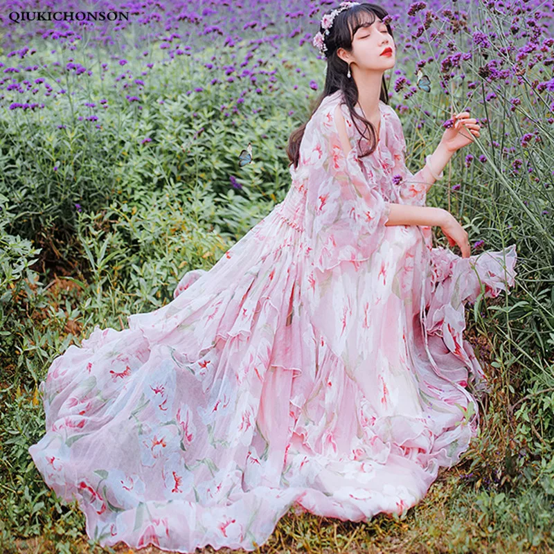 Pink Floral chiffon maxi dresses women summer flare sleeve cold shoulder cute fairy ladies v neck asymmetrical boho ruffle dress
Pink Floral chiffon maxi dresses women summer flare sleeve cold shoulder cute fairy ladies v neck asymmetrical boho ruffle dress