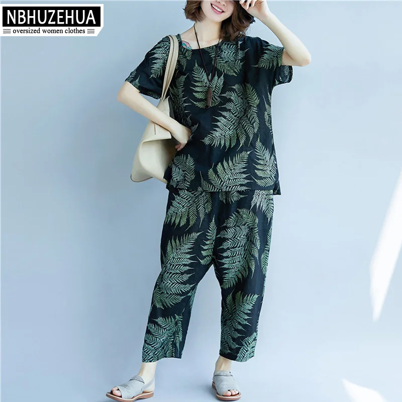 NBHUZEHUA 7G928 4XL 5XL Plus Size Women Suit T-Shirt Summer Tops Leaves Print Loose Pants Female Cotton Linen 2 Pieces Set
NBHUZEHUA 7G928 4XL 5XL Plus Size Women Suit T-Shirt Summer Tops Leaves Print Loose Pants Female Cotton Linen 2 Pieces Set