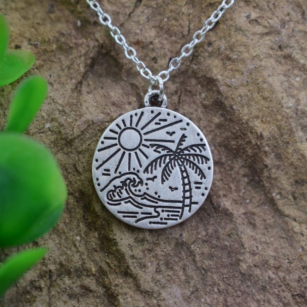 SanLan 1pcs Beach Lover Palm Tree Sun Beach Scene Charm Necklace Minimalist Wave, and Sun beach jewelry
SanLan 1pcs Beach Lover Palm Tree Sun Beach Scene Charm Necklace Minimalist Wave, and Sun beach jewelry