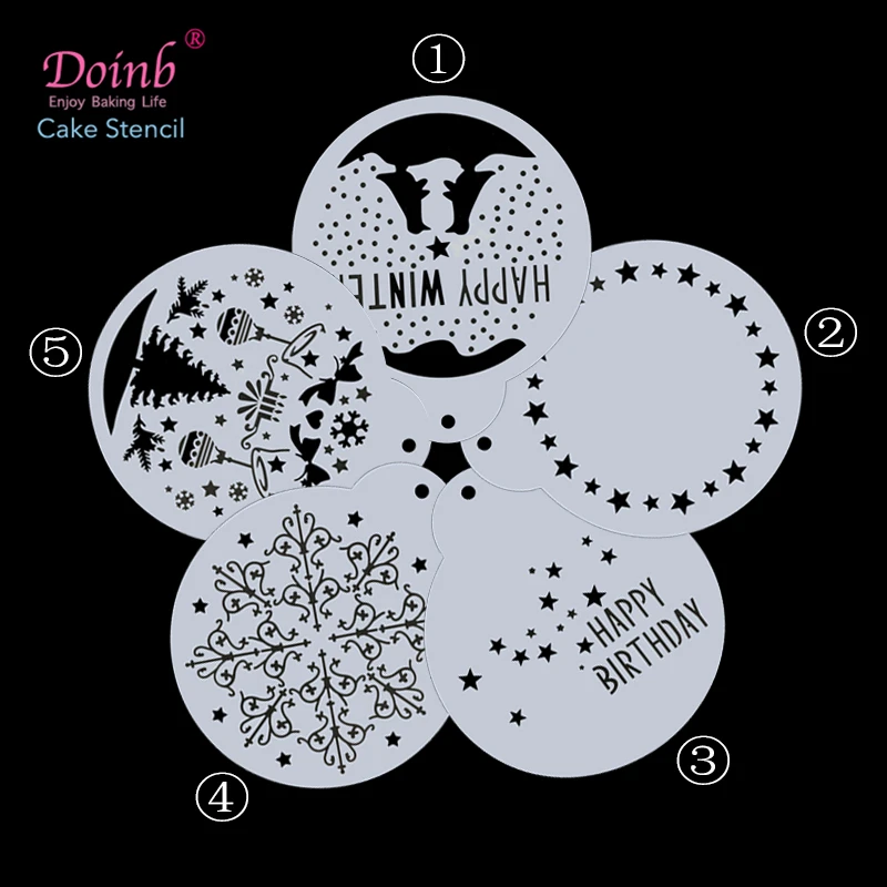 

9Inch Christmas Theme Snow Star Tiramisu Cake Stencil Plastic Pad Mold Spray Flower Strew Duster Cupcake Fondant Baking Moulds