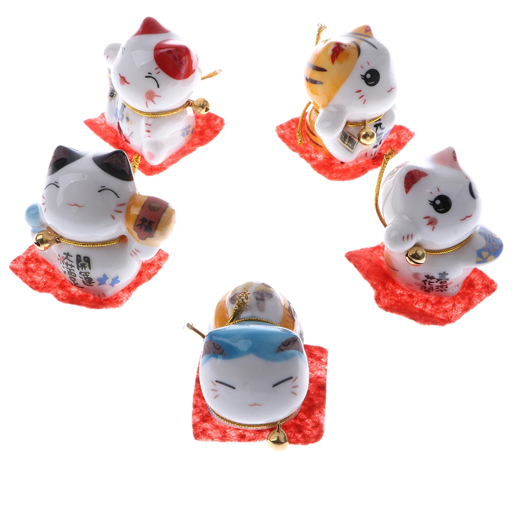 Set of 5PCS Japanese Maneki Lucky Fortune Rich Cat Figurine Home Hotel Shop Decor Bring Good Luck
