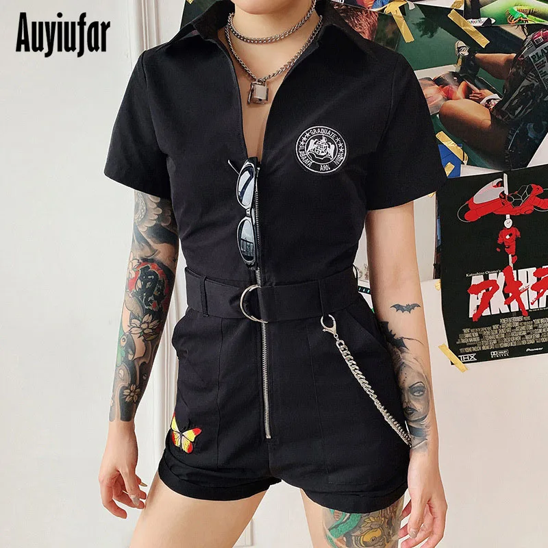 Auyiufar Black Overalls for Women Zipper With Belt Short Sleeve Turn-Down Collar Bodycon Playsuit Body Summer Bodysuit Jumpsuit
Auyiufar Black Overalls for Women Zipper With Belt Short Sleeve Turn-Down Collar Bodycon Playsuit Body Summer Bodysuit Jumpsuit