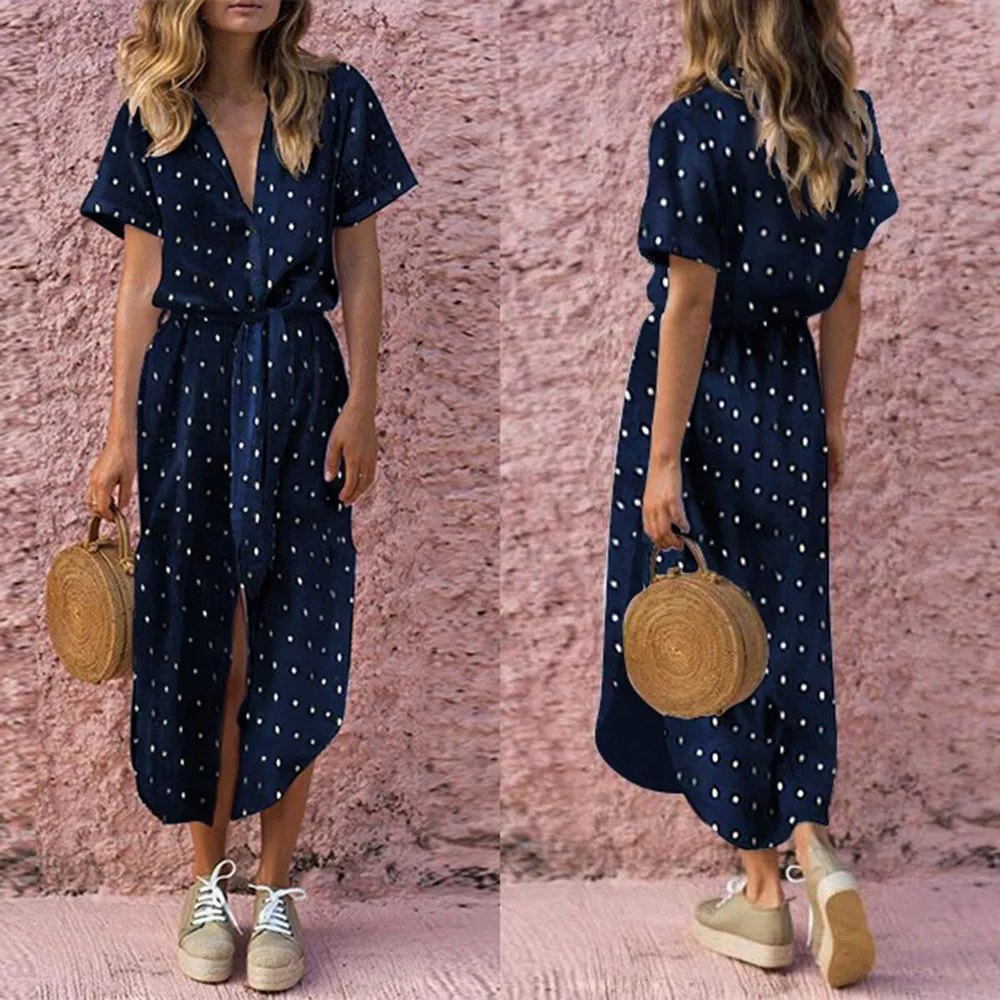 Womens Sexy Casual soft and comfortable Daily Bow Tie V Neck Dot Button Short Sleeve Soild Long Dress L50/0201
Womens Sexy Casual soft and comfortable Daily Bow Tie V Neck Dot Button Short Sleeve Soild Long Dress L50/0201