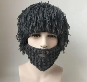 

New Wig Beard Hats Hobo Mad Scientist Rasta Caveman Handmade Knit Warm Caps Men Women Halloween Funny Party Mask Beanies Hat