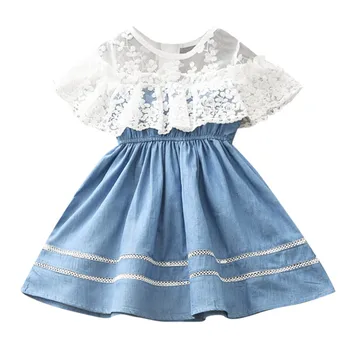 Sweet lace collar fashion denim stitching Girls Flower Lace Denim Party Pageant Princess disfraz niña детские платья F4
Sweet lace collar fashion denim stitching Girls Flower Lace Denim Party Pageant Princess disfraz niña детские платья F4