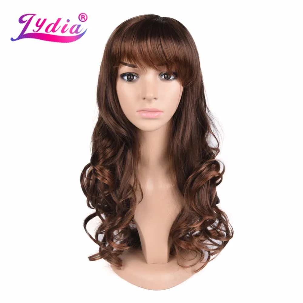 

Lydia Wavy Mix Color #4/27 Long Synthetic Wigs With Skin Top Free-Sided Bang Kanekalon Wigs For Women